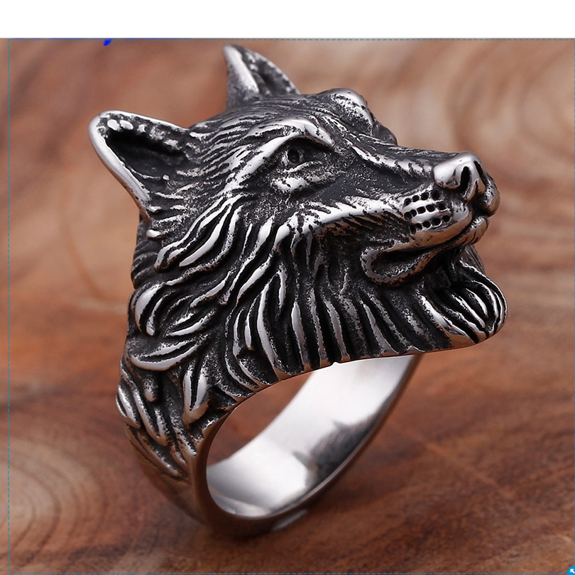 Wolf Head Mens Biker Ring